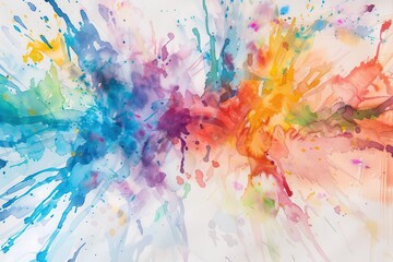 vibrant splashes of watercolor paint colliding on textured paper creating a kaleidoscope of bold hues and soft pastels abstract artistic expression