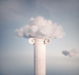 Cloud standing on a Roman column.