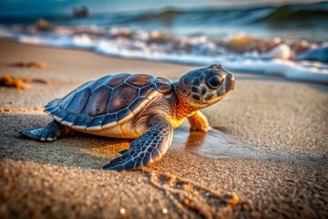 Obraz premium The little turtle on the beach