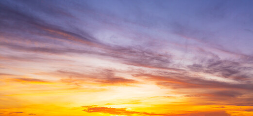 Morning clouds and sky background,Real majestic sunrise sundown sky background with gentle colorful clouds without birds. Panoramic, big size