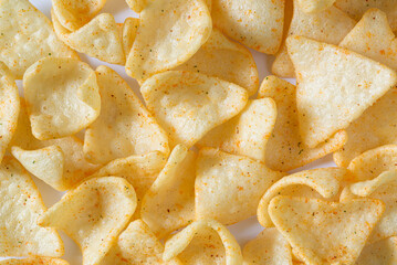 Close-up of crispy snacks,crispy potato chips snack texture background