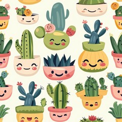 Fototapeta premium Cheerful Cacti and Succulents Smiling with Joy in a Garden Oasis