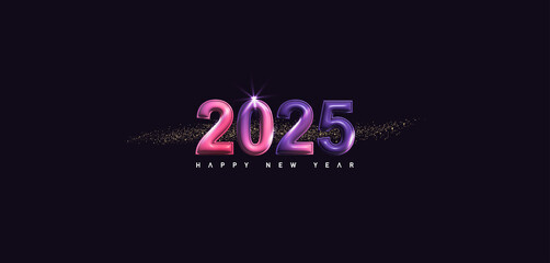 Happy New Year 2025 in purple and pink numbers