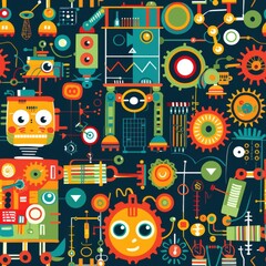 Obraz premium Futuristic Playful Robots with Intricate Gears and Circuits in Motion