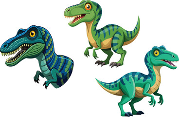 Two blue velociraptors baring teeth and showing claws