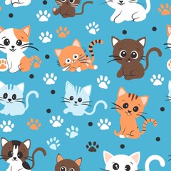 Obraz premium Playful Scene with Adorable Kittens and Paw Prints - Fun and Cheerful Pet Concept