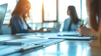 business women and team present project and the meeting rooms, financial, technology, office, adult, computer, modern, professional, office, success, target, contact, win