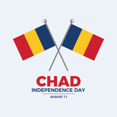 Chad Independence Day poster vector illustration. Two crossed Chad flags on a pole icon on a gray background. Chad waving flag symbol. Template for background, banner, card. August 11 every year