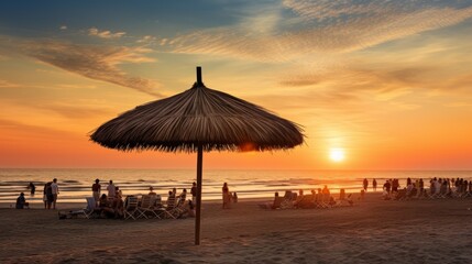 Fototapeta premium Palm leaf umbrella, space in the shadow to relax at the beach, looking to the blue heaven, perfect time to chill