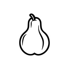 A black and white outline illustration of a pear.