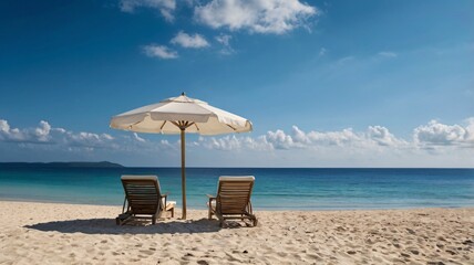 Obraz premium lounge lounge chair sandy beach sunny beach, sunny, vacation, holiday, relaxation, lounge, sand, travel, ocean, resort, sea, summer, tropical, relax, paradise, coast, leisure, tourism, outdoor, sun, c