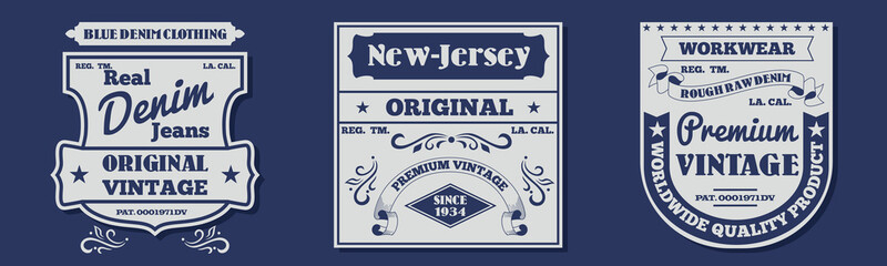 Set of vintage original blue jeans raw denim labels,genuine exclusive 
