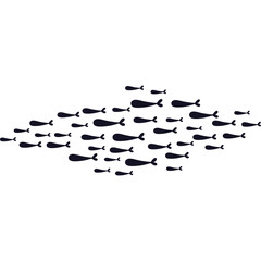 School of fish silhouette swimming underwater world. Group of Little fish. A flock of fish under the sea, fish in the ocean