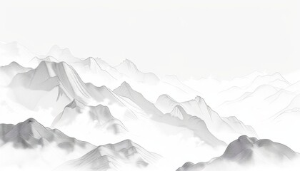 Fototapeta premium Minimalist Line Art of Misty Mountains on White Background. Abstract Aesthetic, Decorative Wall Art. AI-Generated Monochrome Design.