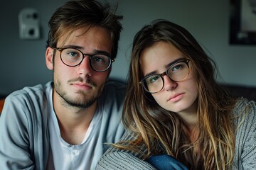 Unhappy young couple having difficulties in relationship