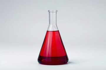Volumetric flask with red liquid isolated