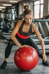 Woman training with the ball in the gym