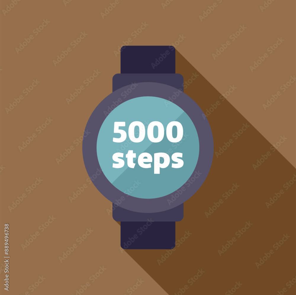 Sticker Smart watch showing 5000 steps icon in flat style on a brown background