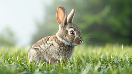 Fototapeta premium a rabbit full body shot, looking forward, standing on grass,