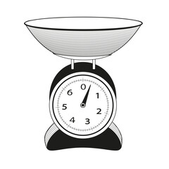 kitchen mechanical scales	black and white outline illustration