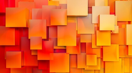 Modern abstract wall design featuring large block shapes with a gradient of warm colors from orange to red, creating a vibrant background