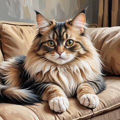 a cute long hair cat sit on sofa