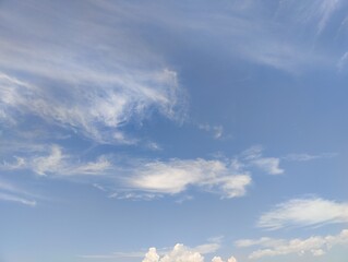 Expansive Blue Sky with Whispy Clouds, Symbolizing Freedom and Limitless Possibilities, Captured on a Clear Day