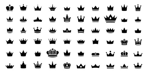 Perfect solid crown icon set, Crown doodle element, Crown collection.