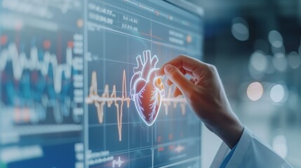 Doctor holding heartbeat icon, healthcare insurance concept, Mental health care, medical check up, heart attack, cardiology.