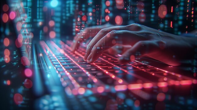 Coding programmer, software engineer working on laptop, digital technology, software development, agile methodology concept.
