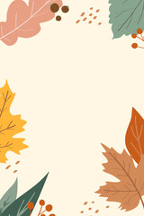 Bright banner with autumn sale discounts on a beige background with colored leaves hand drawn in abstract form template. Flat doodle style. Vector illustration.