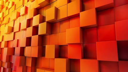 Fototapeta premium Modern abstract wall design featuring large block shapes with a gradient of warm colors from orange to red, creating a vibrant background
