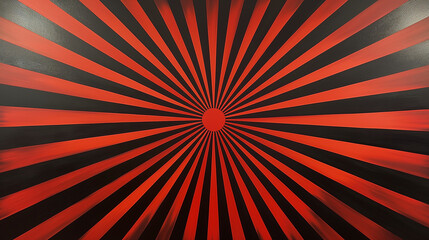 A vibrant and dynamic pattern of alternating red and black stripes. These stripes converge towards the center, creating a sense of depth and perspective. The design appears to be a modern abstract art