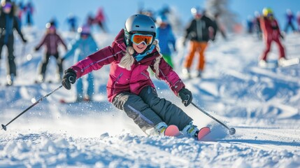 Group of Skiers on Snowy Mountain Slope