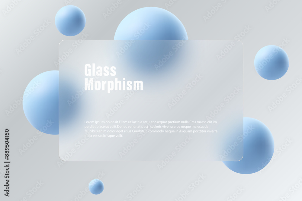 Poster website landing page in glass morphism style. a partition made of transparent material with floating