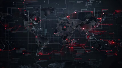 Digital cyber world map with global network links