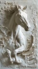 Beautiful horse 3d relief wallpaper. Mural wallpaper. Wall art. AI generated illustration.