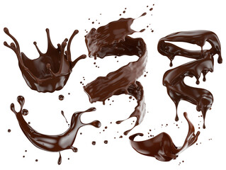 chocolate splash collection isolated on white background. Clipping path. 3d render