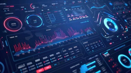 Obraz premium Intelligence and business analytics with key performance indicators, Professional key performance indicator metrics dashboard for sales and business results evaluation. Generative AI.