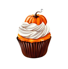  Orange pumpkin Halloween cupcake on a transparent background