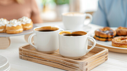 Fototapeta premium Coffee and Baked Goods: Perfect Breakfast Gathering. Enjoy a Cozy Morning with Fresh Pastries and Coffee