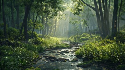 Fototapeta premium A serene forest with a gentle stream.