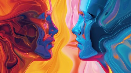 Colorful abstract illustration of two people confrontation. Debate, Arguing concept. Generative AI illustration