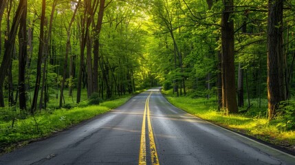 Fototapeta premium Scenic drive through a lush green forest
