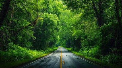 Fototapeta premium Scenic drive through a lush green foresta8