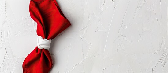 Red napkin on a white backdrop with blank space for text or images. image with copy space