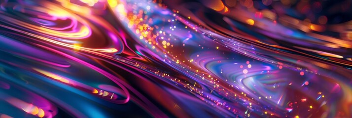 Ultra sharp photo featuring a 3D render of an abstract glass light emitter with iridescent