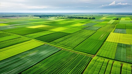 Aerial farmland view with geometric patterns