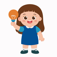 cute girl holding light bulb vector illustration