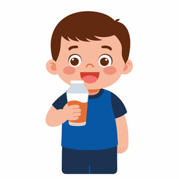 recommend clip art: happy cute little kid boy drink milk